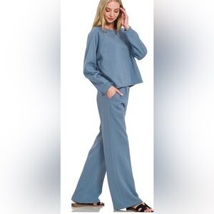 Zenana Fleece Raglan Sleeve Pullover and Sweatpants Set Blue